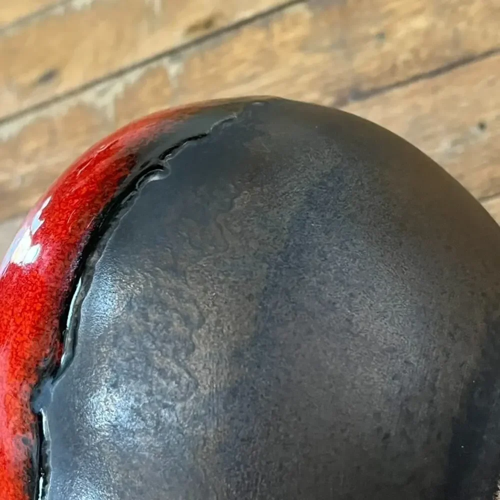 Crate & Barrel Vase Red Reactive 6 in Red & Black Lava Drip Glaze